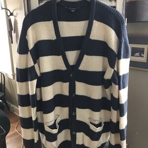 Striped Navy and Oatmeal Cardigan